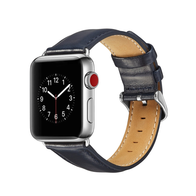 For Apple Watch Series 7 41mm / 6 & SE & 5 & 4 40mm / 3 & 2 & 1 38mm Crazy Horse Texture Top-grain Leather Watch Band(Dark Blue) by bashfashion