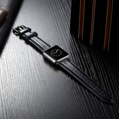 For Apple Watch Series 7 41mm / 6 & SE & 5 & 4 40mm / 3 & 2 & 1 38mm Crazy Horse Texture Top-grain Leather Watch Band(Dark Blue) by bashfashion