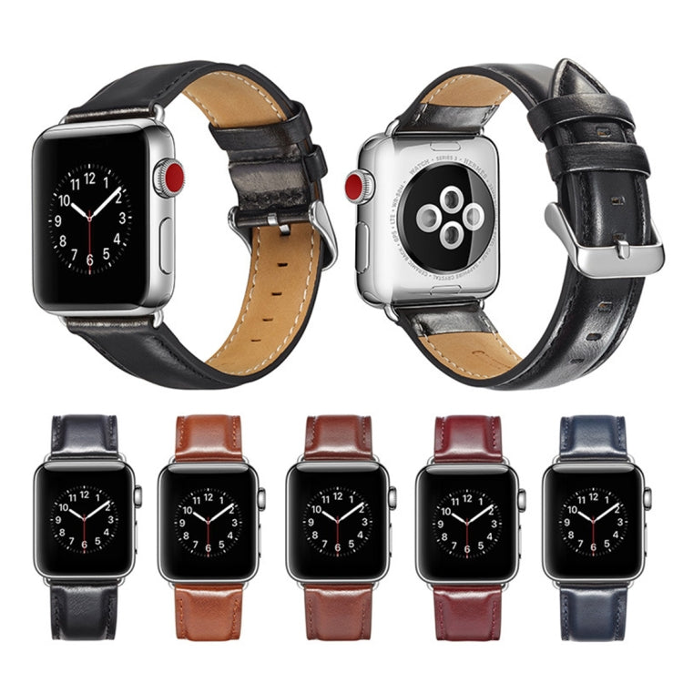 For Apple Watch Series 7 41mm / 6 & SE & 5 & 4 40mm / 3 & 2 & 1 38mm Crazy Horse Texture Top-grain Leather Watch Band(Wine Red) by bashfashion