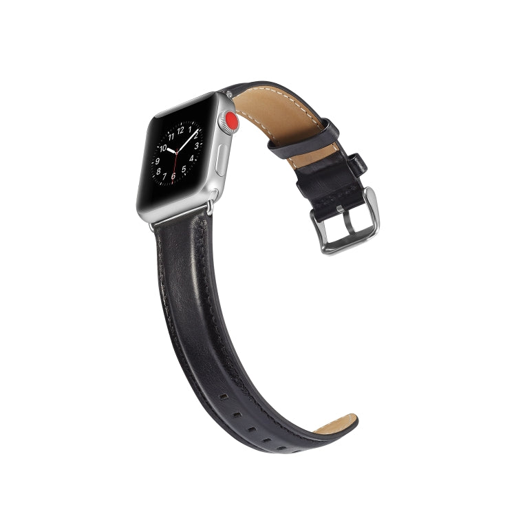 For Apple Watch Series 7 45mm / 6 & SE & 5 & 4 44mm / 3 & 2 & 1 42mm Crazy Horse Texture Top-grain Leather Watch Band(Black) by bashfashion