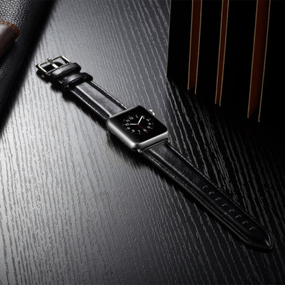 For Apple Watch Series 7 45mm / 6 & SE & 5 & 4 44mm / 3 & 2 & 1 42mm Crazy Horse Texture Top-grain Leather Watch Band(Black) by bashfashion