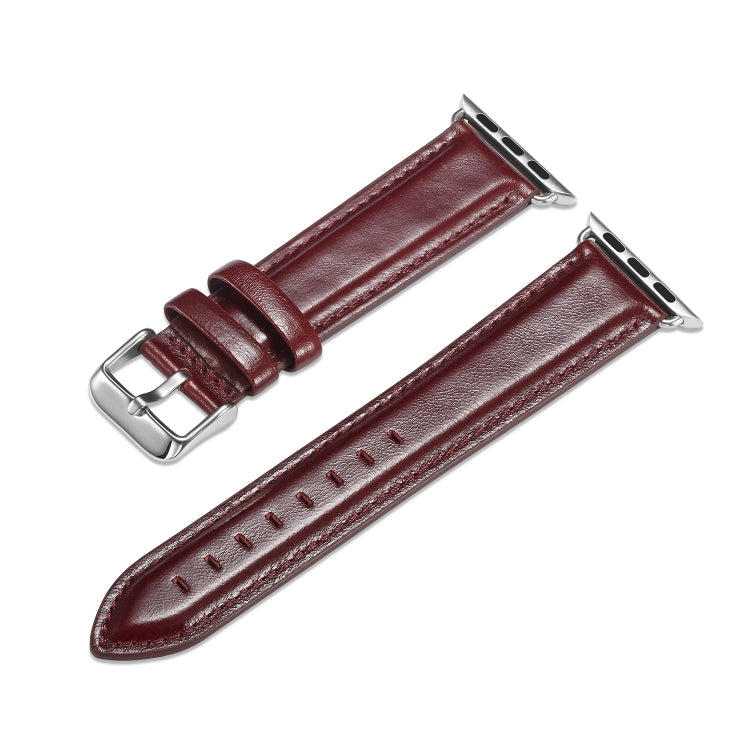 For Apple Watch Series 7 45mm / 6 & SE & 5 & 4 44mm / 3 & 2 & 1 42mm Crazy Horse Texture Top-grain Leather Watch Band(Wine Red) by bashfashion