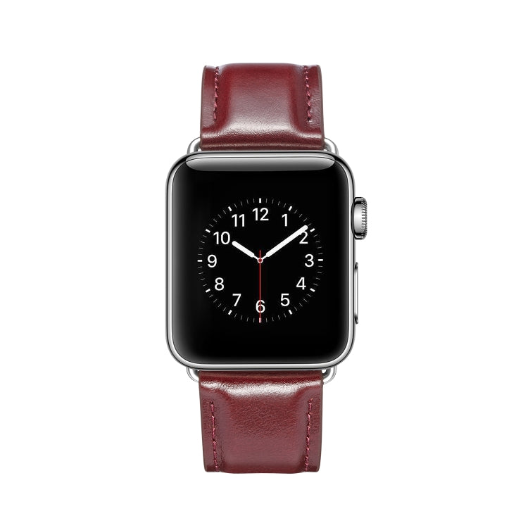 For Apple Watch Series 7 45mm / 6 & SE & 5 & 4 44mm / 3 & 2 & 1 42mm Crazy Horse Texture Top-grain Leather Watch Band(Wine Red) by bashfashion