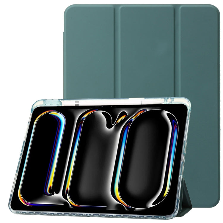 For iPad Pro 13 2025 / 2024 Clear Acrylic 3-Fold Leather Tablet Case(Dark Green) by bashfashion