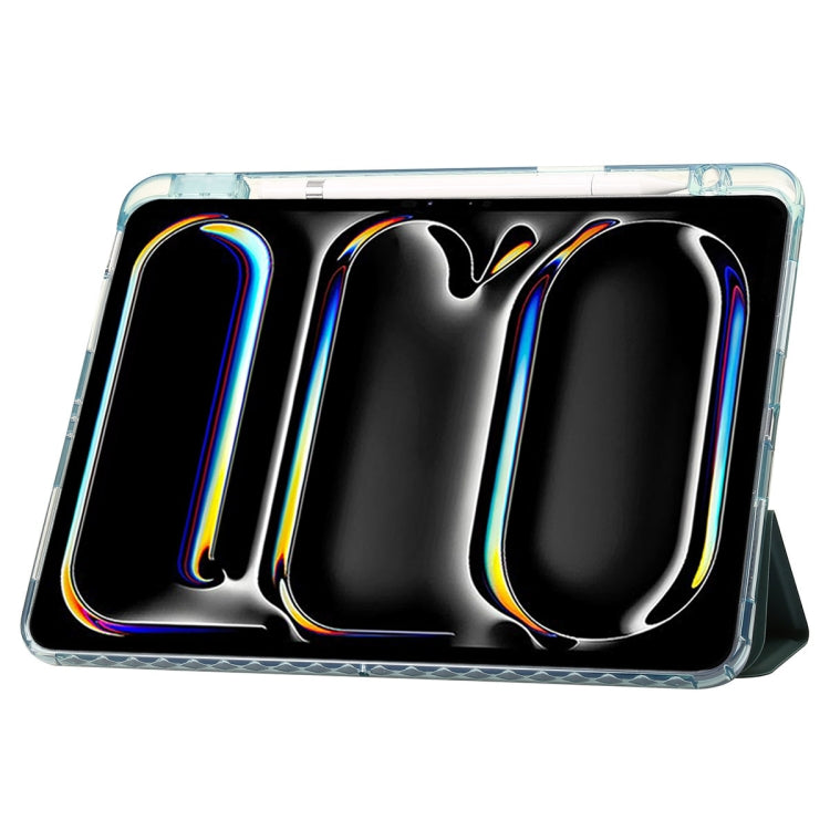 For iPad Pro 13 2025 / 2024 Clear Acrylic 3-Fold Leather Tablet Case(Dark Green) by bashfashion