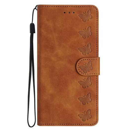 For iPhone 16e Seven Butterflies Embossed Leather Phone Case(Brown) by bashfashion