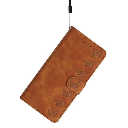 For iPhone 16e Seven Butterflies Embossed Leather Phone Case(Brown) by bashfashion