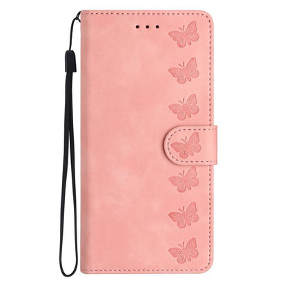 For iPhone 16e Seven Butterflies Embossed Leather Phone Case(Pink) by bashfashion