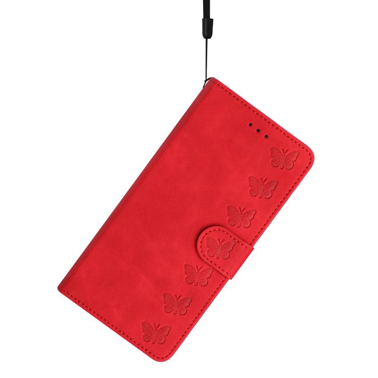 For iPhone 16e Seven Butterflies Embossed Leather Phone Case(Red) by bashfashion