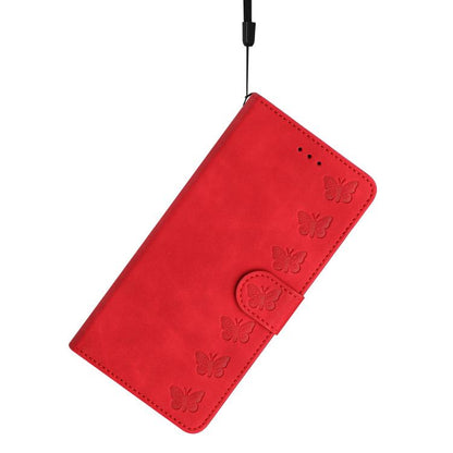 For iPhone 16e Seven Butterflies Embossed Leather Phone Case(Red) by bashfashion