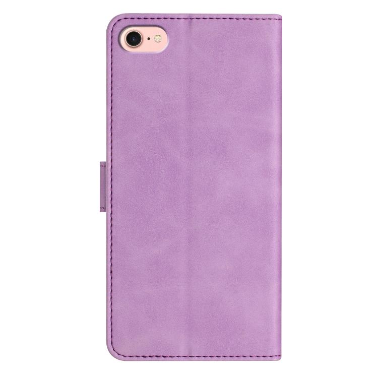 For iPhone 16e Seven Butterflies Embossed Leather Phone Case(Purple) by bashfashion