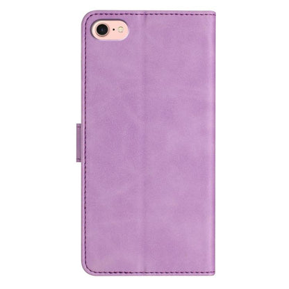 For iPhone 16e Seven Butterflies Embossed Leather Phone Case(Purple) by bashfashion
