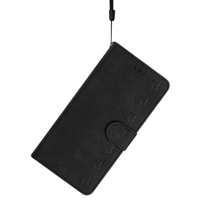 For iPhone 16e Seven Butterflies Embossed Leather Phone Case(Black) by bashfashion