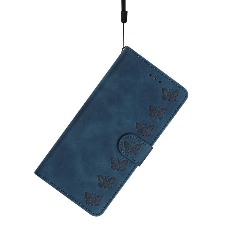 For iPhone 16e Seven Butterflies Embossed Leather Phone Case(Blue) by bashfashion