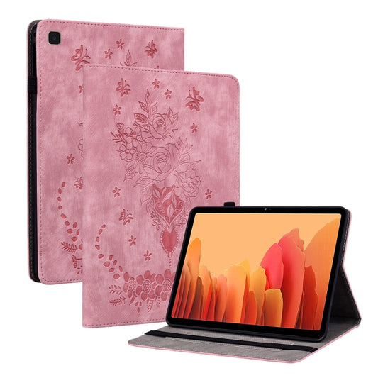 For Samsung Galaxy Tab A7 10.4 2020 T500 Butterfly Rose Embossed Leather Smart Tablet Case(Pink) by bashfashion