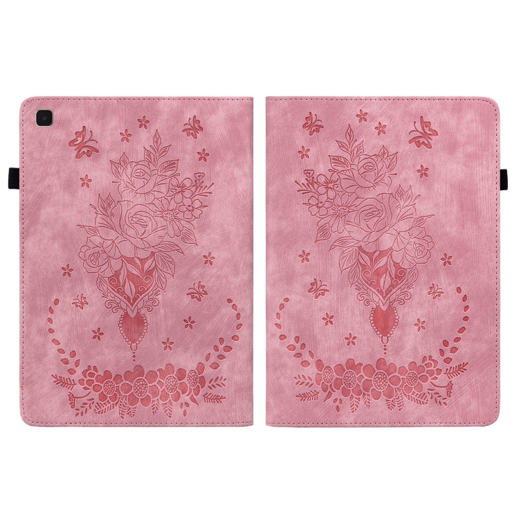 For Samsung Galaxy Tab A7 10.4 2020 T500 Butterfly Rose Embossed Leather Smart Tablet Case(Pink) by bashfashion
