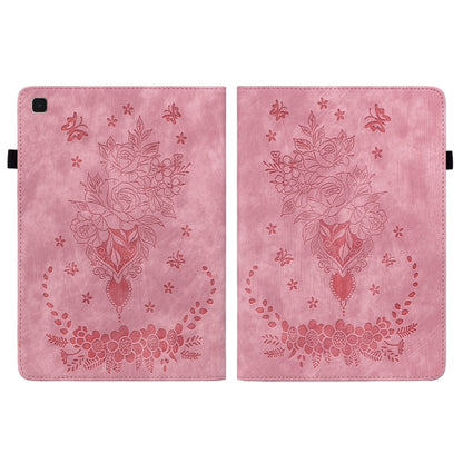 For Samsung Galaxy Tab A7 10.4 2020 T500 Butterfly Rose Embossed Leather Smart Tablet Case(Pink) by bashfashion