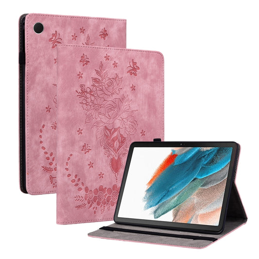For Samsung Galaxy Tab S6 Lite P610 Butterfly Rose Embossed Leather Smart Tablet Case(Pink) by bashfashion