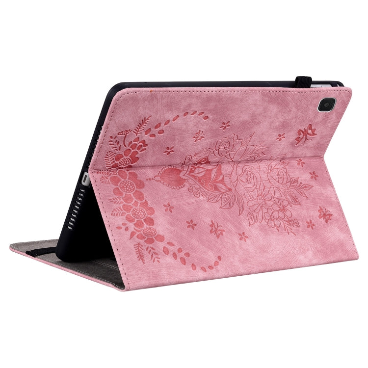 For Samsung Galaxy A7 Lite T220 / T225 Butterfly Rose Embossed Leather Tablet Case(Pink) by bashfashion