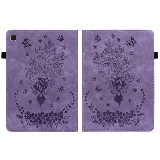For Samsung Galaxy A7 Lite T220 / T225 Butterfly Rose Embossed Leather Tablet Case(Purple) by bashfashion
