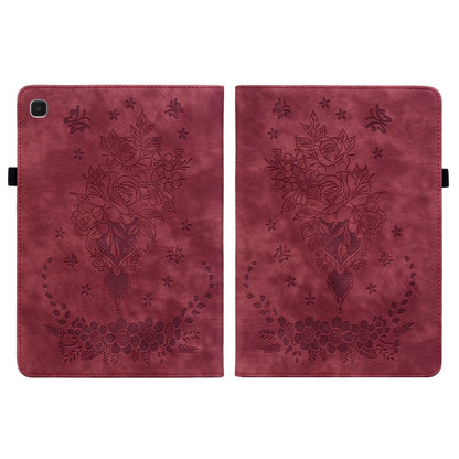 For Samsung Galaxy A7 Lite T220 / T225 Butterfly Rose Embossed Leather Tablet Case(Red) by bashfashion