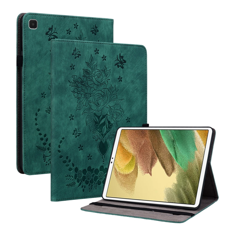 For Samsung Galaxy A7 Lite T220 / T225 Butterfly Rose Embossed Leather Tablet Case(Green) by bashfashion