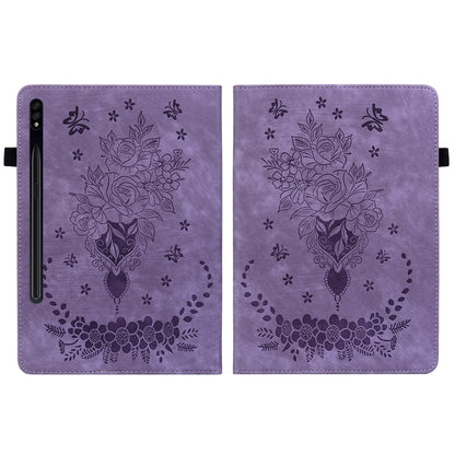 For Samsung Galaxy Tab S7 / S8 Butterfly Rose Embossed Leather Tablet Case(Purple) by bashfashion