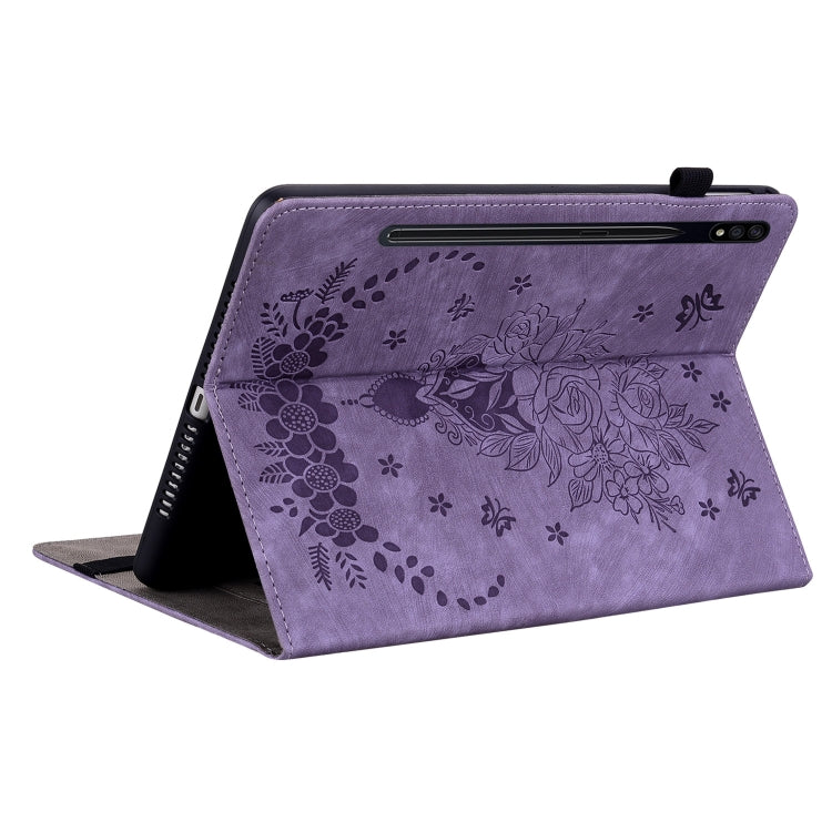 For Samsung Galaxy Tab S7 / S8 Butterfly Rose Embossed Leather Tablet Case(Purple) by bashfashion