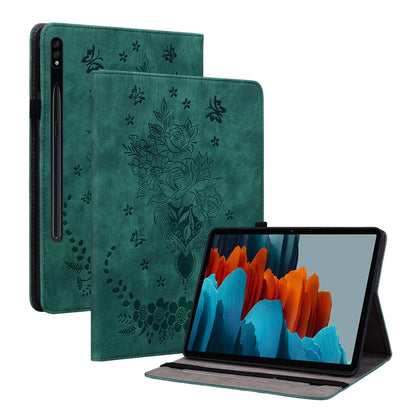 For Samsung Galaxy Tab S7 / S8 Butterfly Rose Embossed Leather Tablet Case(Green) by bashfashion