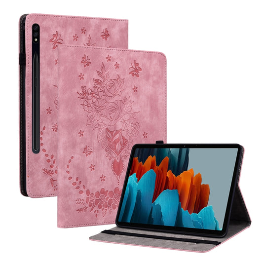 For Samsung Galaxy Tab S8+ / S7+ / S7 FE Butterfly Rose Embossed Leather Tablet Case(Pink) by bashfashion