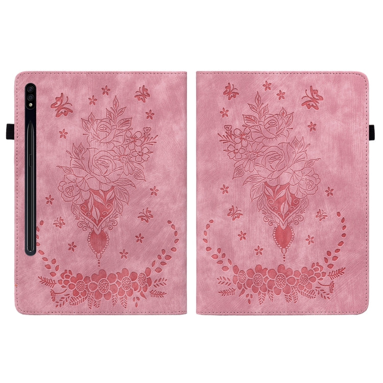 For Samsung Galaxy Tab S8+ / S7+ / S7 FE Butterfly Rose Embossed Leather Tablet Case(Pink) by bashfashion