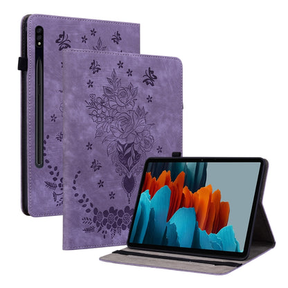 For Samsung Galaxy Tab S8+ / S7+ / S7 FE Butterfly Rose Embossed Leather Tablet Case(Purple) by bashfashion