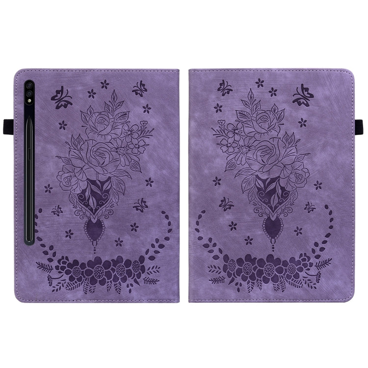 For Samsung Galaxy Tab S8+ / S7+ / S7 FE Butterfly Rose Embossed Leather Tablet Case(Purple) by bashfashion