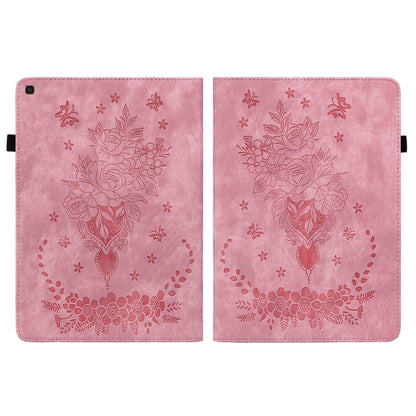 For Samsung Galaxy Tab A 10.1 2019 T510 Butterfly Rose Embossed Leather Tablet Case(Pink) by bashfashion