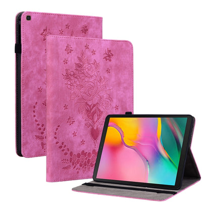For Samsung Galaxy Tab A 10.1 2019 T510 Butterfly Rose Embossed Leather Tablet Case(Rose Red) by bashfashion