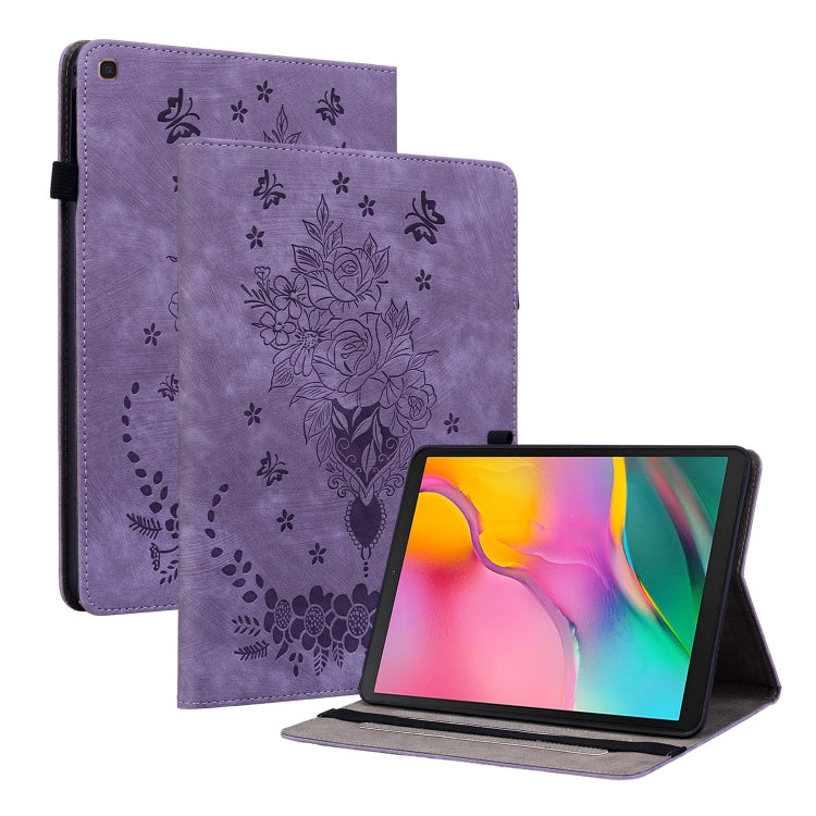 For Samsung Galaxy Tab A 10.1 2019 T510 Butterfly Rose Embossed Leather Tablet Case(Purple) by bashfashion