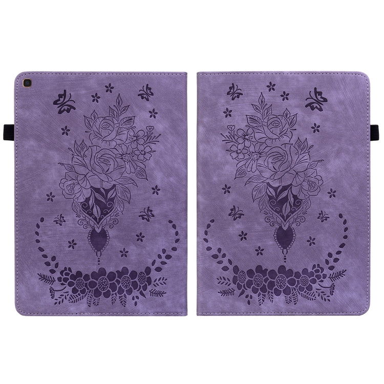 For Samsung Galaxy Tab A 10.1 2019 T510 Butterfly Rose Embossed Leather Tablet Case(Purple) by bashfashion