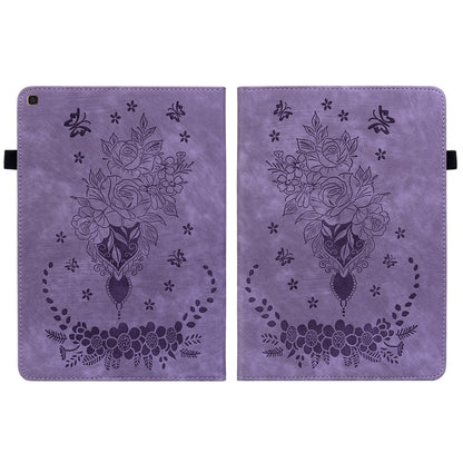 For Samsung Galaxy Tab A 10.1 2019 T510 Butterfly Rose Embossed Leather Tablet Case(Purple) by bashfashion