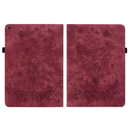For Samsung Galaxy Tab A 10.1 2019 T510 Butterfly Rose Embossed Leather Tablet Case(Red) by bashfashion