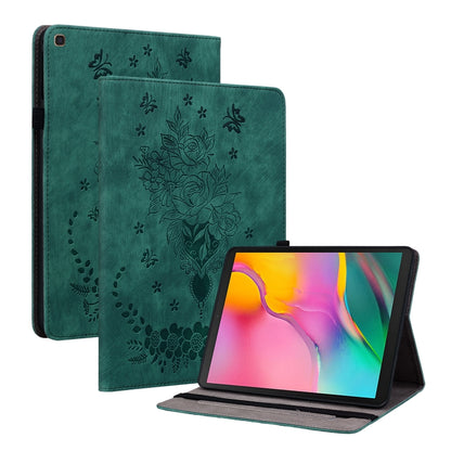 For Samsung Galaxy Tab A 10.1 2019 T510 Butterfly Rose Embossed Leather Tablet Case(Green) by bashfashion