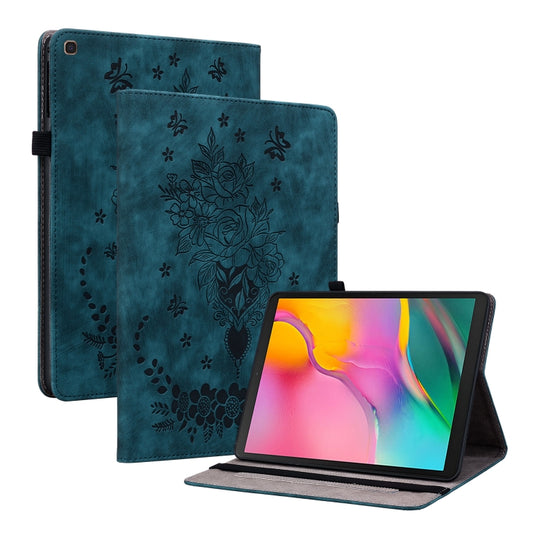 For Samsung Galaxy Tab A 10.1 2019 T510 Butterfly Rose Embossed Leather Tablet Case(Dark Blue) by bashfashion