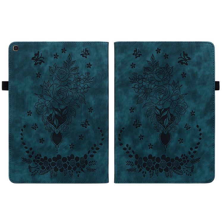For Samsung Galaxy Tab A 10.1 2019 T510 Butterfly Rose Embossed Leather Tablet Case(Dark Blue) by bashfashion
