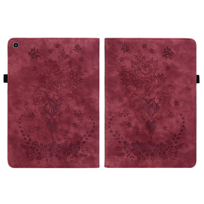 For Samsung Galaxy Tab A 8.0 2019 T290 Butterfly Rose Embossed Leather Tablet Case(Red) by bashfashion