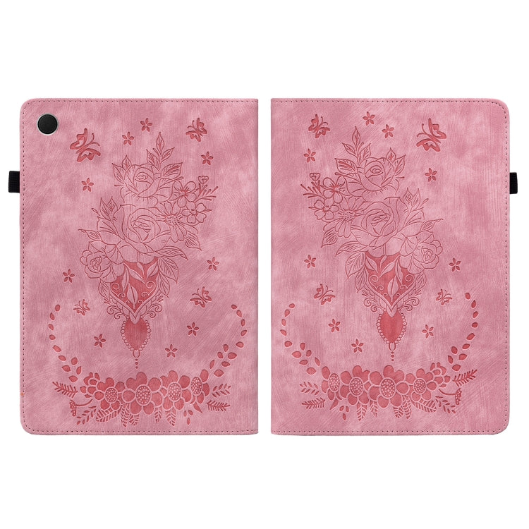 For Samsung Galaxy Tab А9+ Butterfly Rose Embossed Leather Tablet Case(Pink) by bashfashion