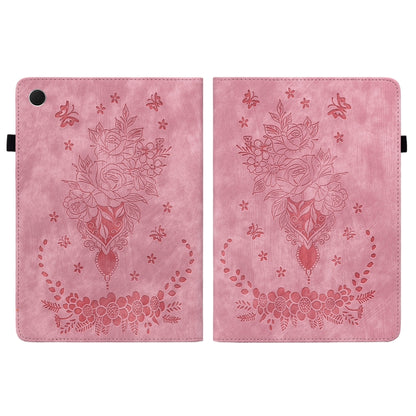 For Samsung Galaxy Tab А9+ Butterfly Rose Embossed Leather Tablet Case(Pink) by bashfashion