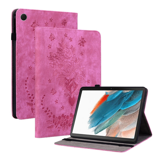 For Samsung Galaxy Tab А9+ Butterfly Rose Embossed Leather Tablet Case(Rose Red) by bashfashion