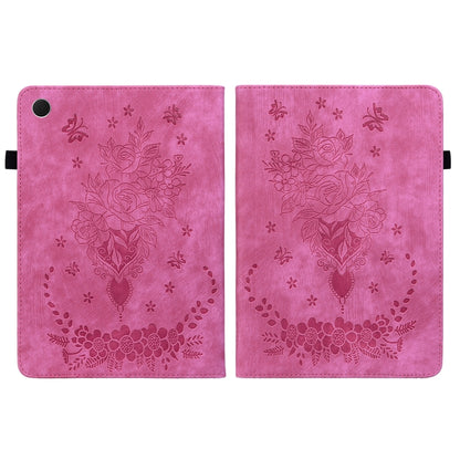 For Samsung Galaxy Tab А9+ Butterfly Rose Embossed Leather Tablet Case(Rose Red) by bashfashion