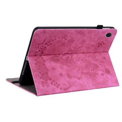For Samsung Galaxy Tab А9+ Butterfly Rose Embossed Leather Tablet Case(Rose Red) by bashfashion