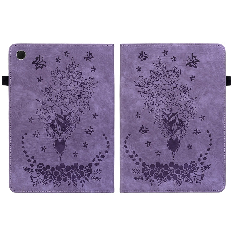 For Samsung Galaxy Tab А9+ Butterfly Rose Embossed Leather Tablet Case(Purple) by bashfashion