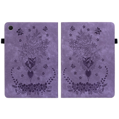 For Samsung Galaxy Tab А9+ Butterfly Rose Embossed Leather Tablet Case(Purple) by bashfashion